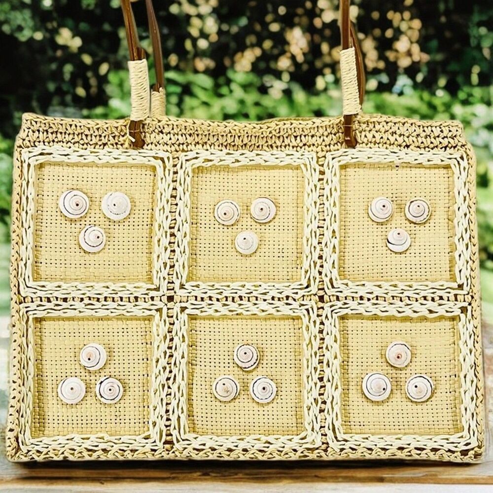 Sophia Golden Girls Purse Vintage Sea Shell Woven Raffia Panel Ivory Box Bag